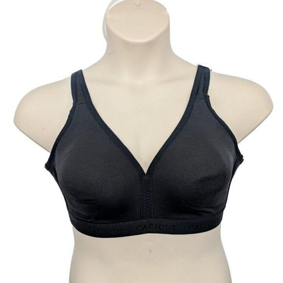 Cacique Lane Bryant Womens Bra Cotton Lightly Lined No Wire Size 42D Black - Picture 2 of 9